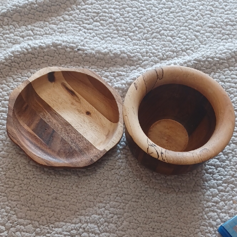 Handmade Turned Wooden Bowl and Octagonal Plate Artisan Wood Art Set